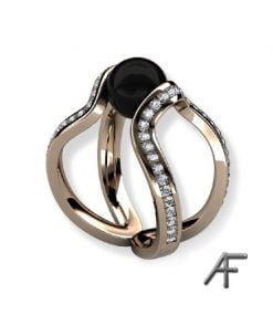 skulptural ring i 18 k guld med onyx och diamanter