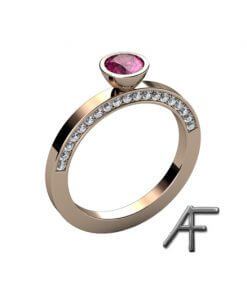 18 k guldring med rosa safir och fadeninfattade diamanter