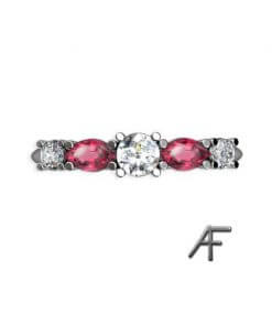 alliansring med rosa spineller och diamanter