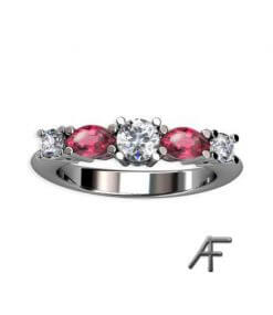 navette vitguldsring rosa spineller och diamanter