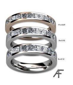 alliansring med prinsess slipade diamanter